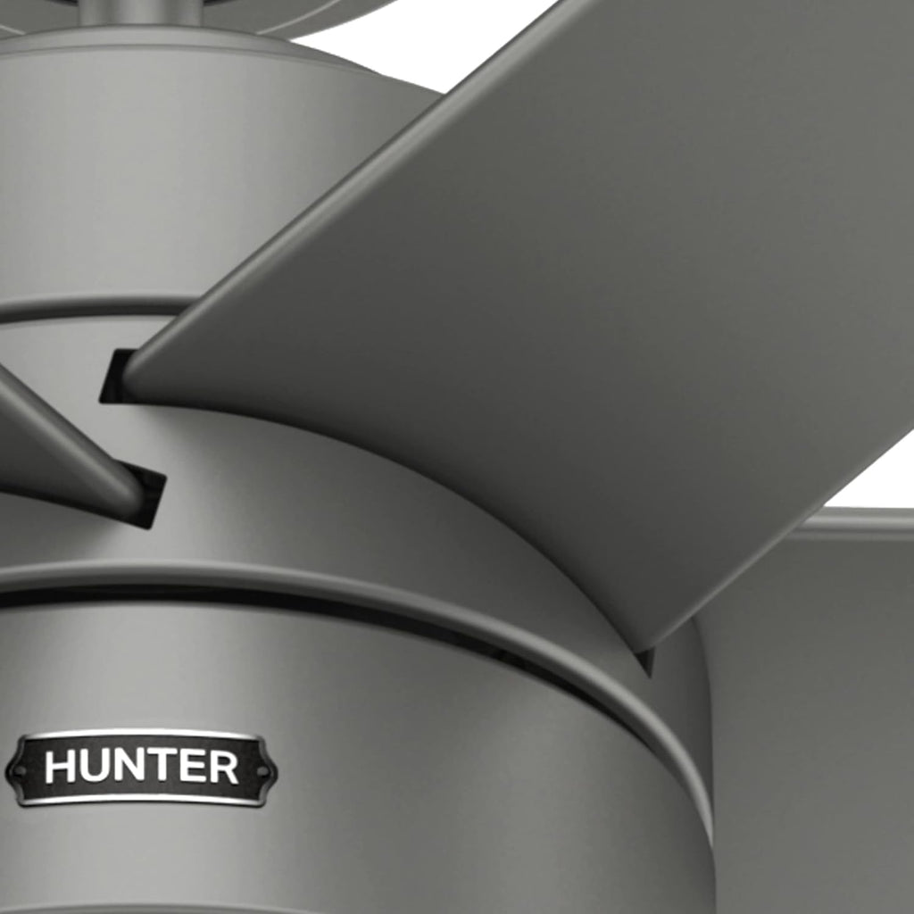 Hunter 60 inch Outdoor or Indoor Ceiling Fan with LED Light - Ceiling Fan with Wall Control, For Patio, Garage, or Porch, Quiet, Standard Mount, 6 Blades - Solaria 59625, Matte Silver