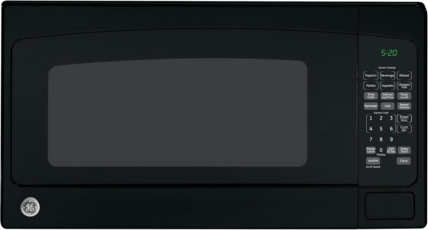 GE Countertop Microwave Oven, 1,200-watt Capacity, 2.0 Cubic Ft., 8 Auto Setting Cooking Settings, Child-Lock Technology, Kitchen Essentials for the Countertop, Dorm Room or Apartment, Black