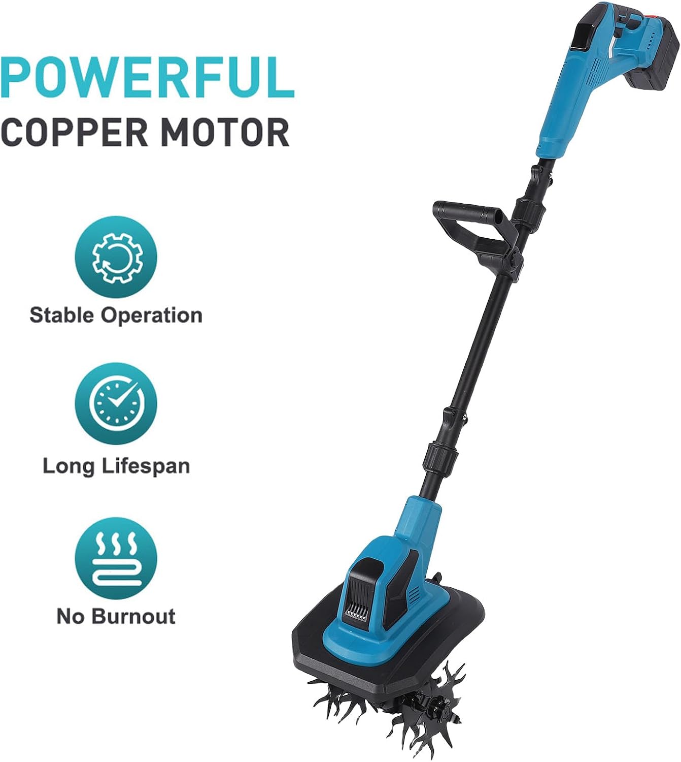Walfront Cordless Tiller Cultivator 360RPM with Double 6Ah Batteries, Lightweight Garden Tiller for Soil Preparation with Easy Transport, Suitable for Tight Spaces in Gardens and Outdoor (US Plug)