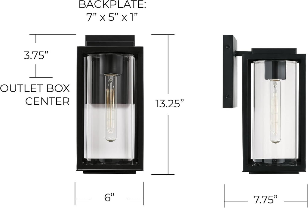 Austin Allen AA1018MB Kessler Modern Clear Glass Outdoor Wall Sconce, 1-Light 100 Watt, 13' H x 6' W, Matte Black