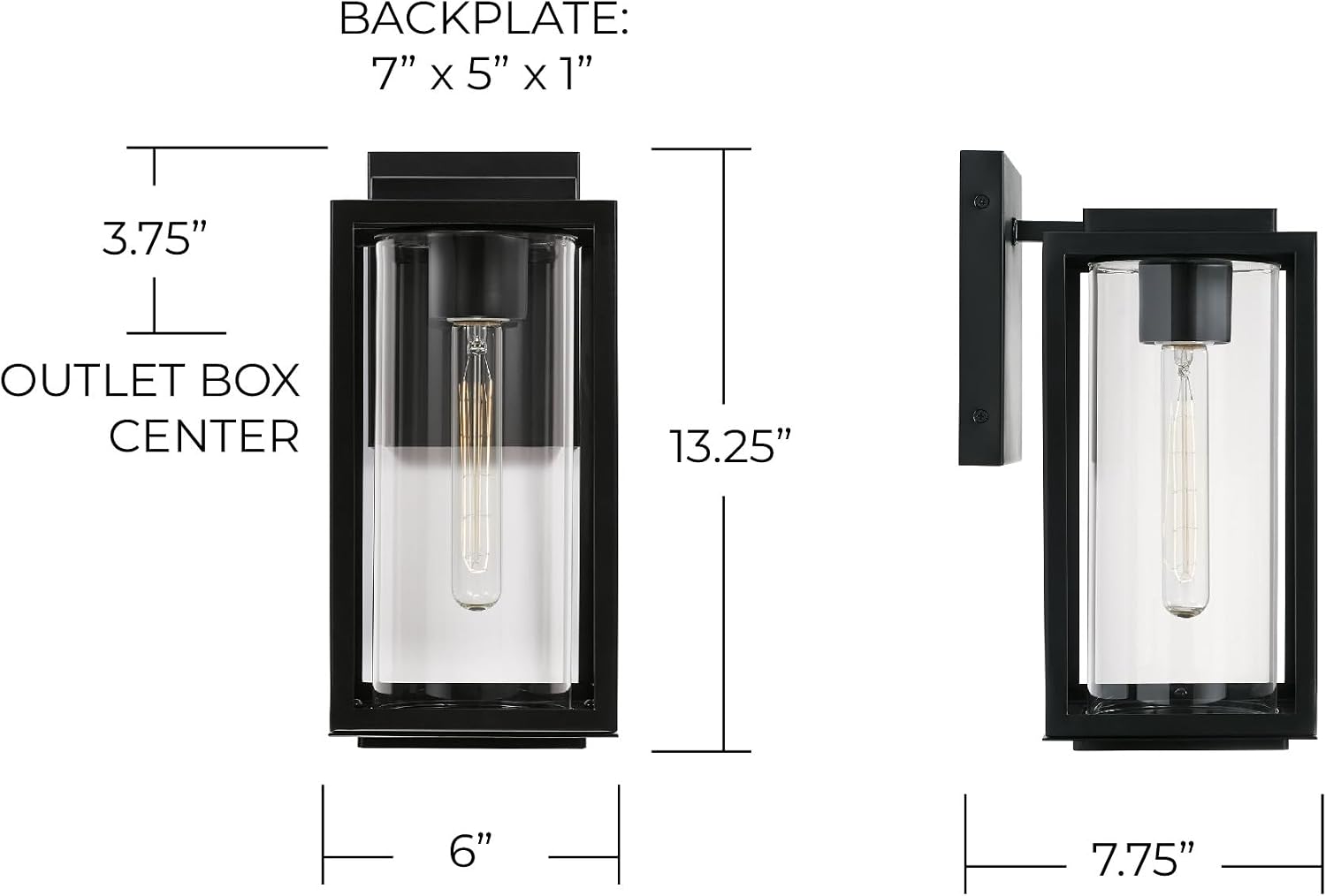 Austin Allen AA1018MB Kessler Modern Clear Glass Outdoor Wall Sconce, 1-Light 100 Watt, 13' H x 6' W, Matte Black