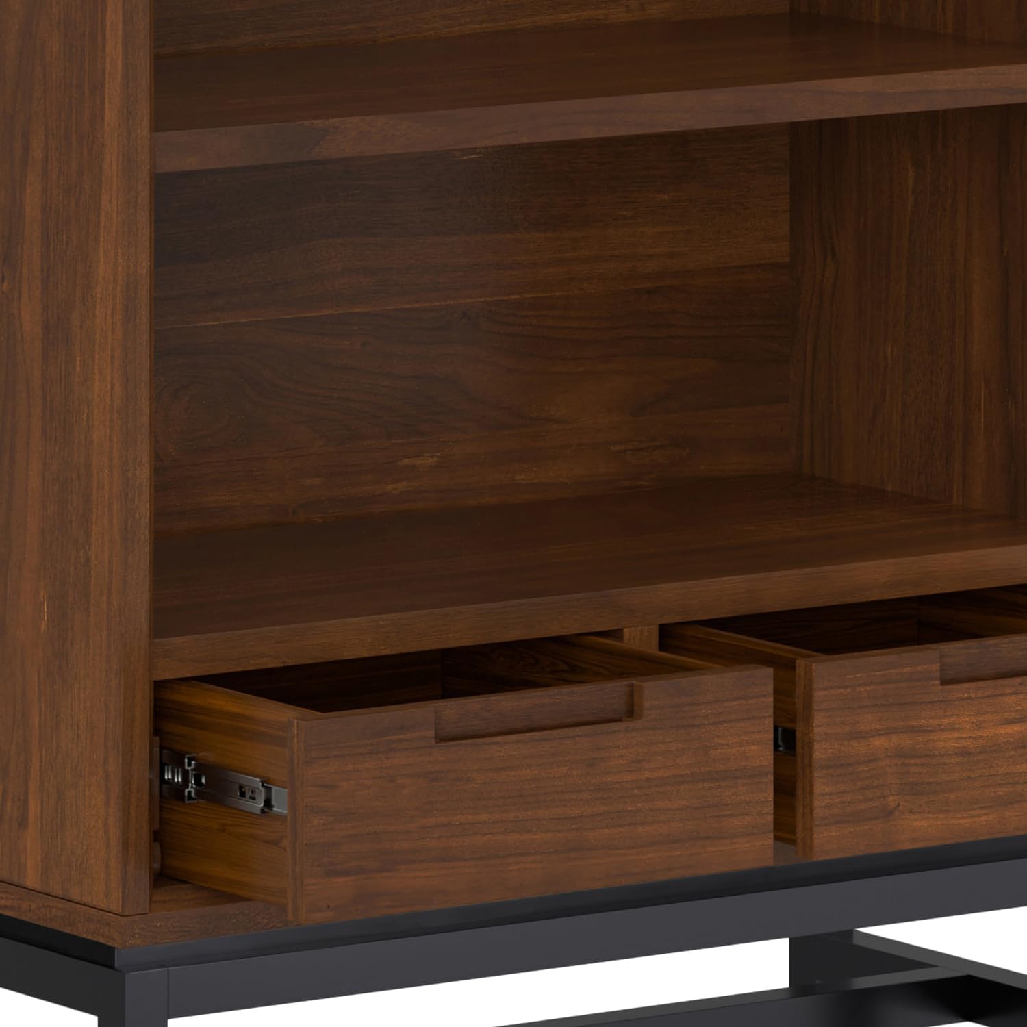 SIMPLIHOME Banting Desk and Bookcase Bundle - 72 inch Wide Solid Wood Desk with Drawers and 30 inch Wide 4-Shelf Bookcase in Walnut, Modern Industrial Home Office Furniture (Set of 2)