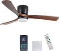 42 inch Black Wood Ceiling Fans with Lights and Remote, Flush Mount Low Profile Ceiling Fan with Light, 6 Speed, Reversible DC Motor, for Bedroom,Outdoor,Farmhouse,Patios