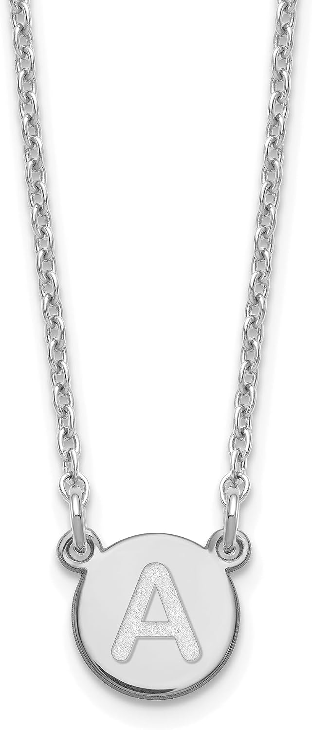 925 Sterling Silver Tiny Circle Block Letter Initial Cable Chain Necklace (Length 18 in)