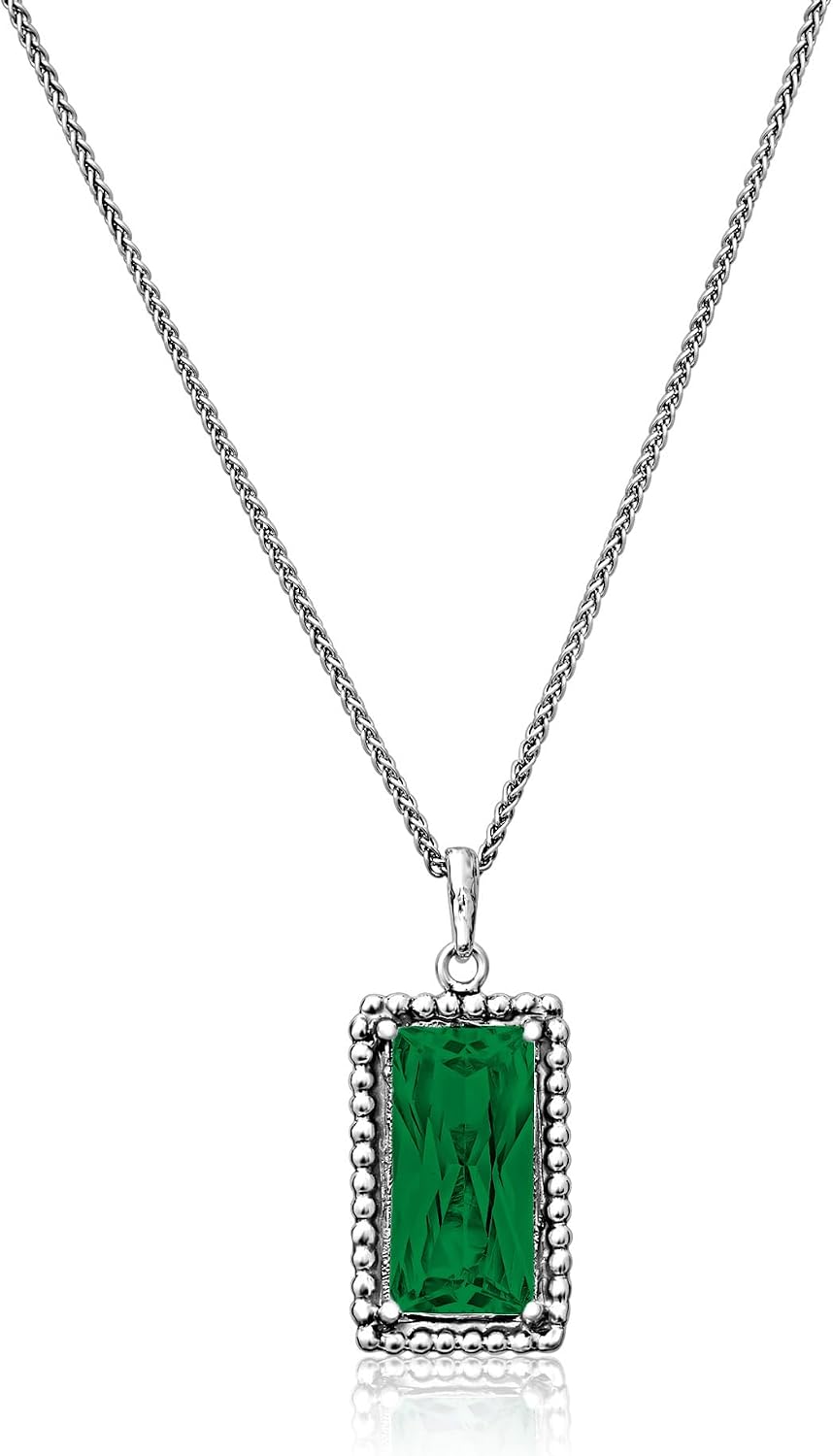 JEAN RACHEL JEWELRY 925 Sterling Silver Necklace for Women - Baguette with Cubic Zirconia Vintage Design - Hypoallergenic, Lead & Nickel Free - Artisan Handcrafted Statement Necklace