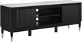 Furniture of America Miranda Modern Solid Wood 71-inch TV Stand with Sintered Stone Top, Reeded Front Panels, Open Shelf, Cable Management for Living Room, Black and White