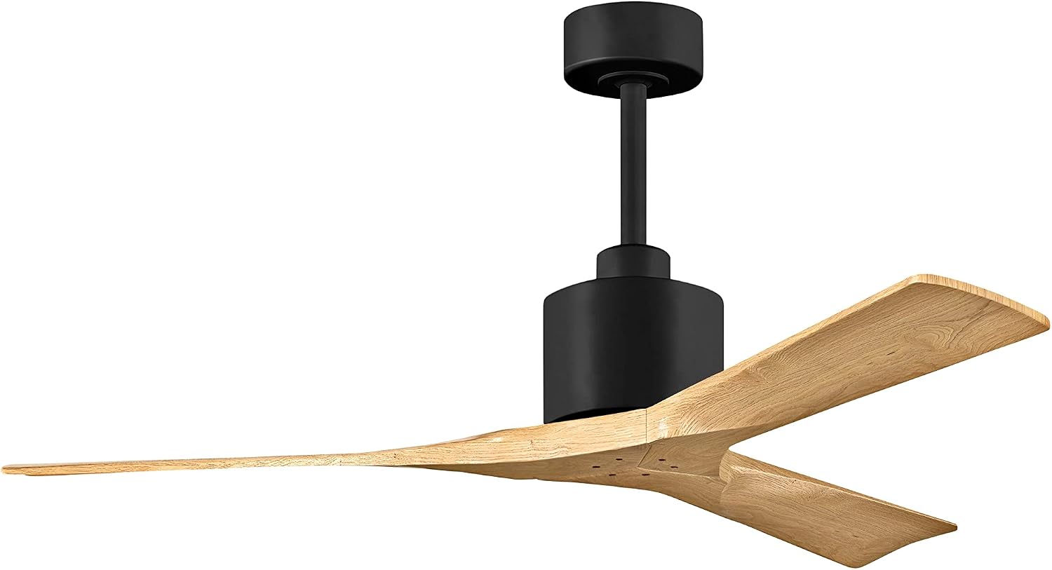 Matthews NK-BK-LM-52 Nan Damp Rated 52' Ceiling Fan with Remote and Wall Control, 3 Solid Wood Blades, Silent DC Motor, Matte Black with Light Maple Tone