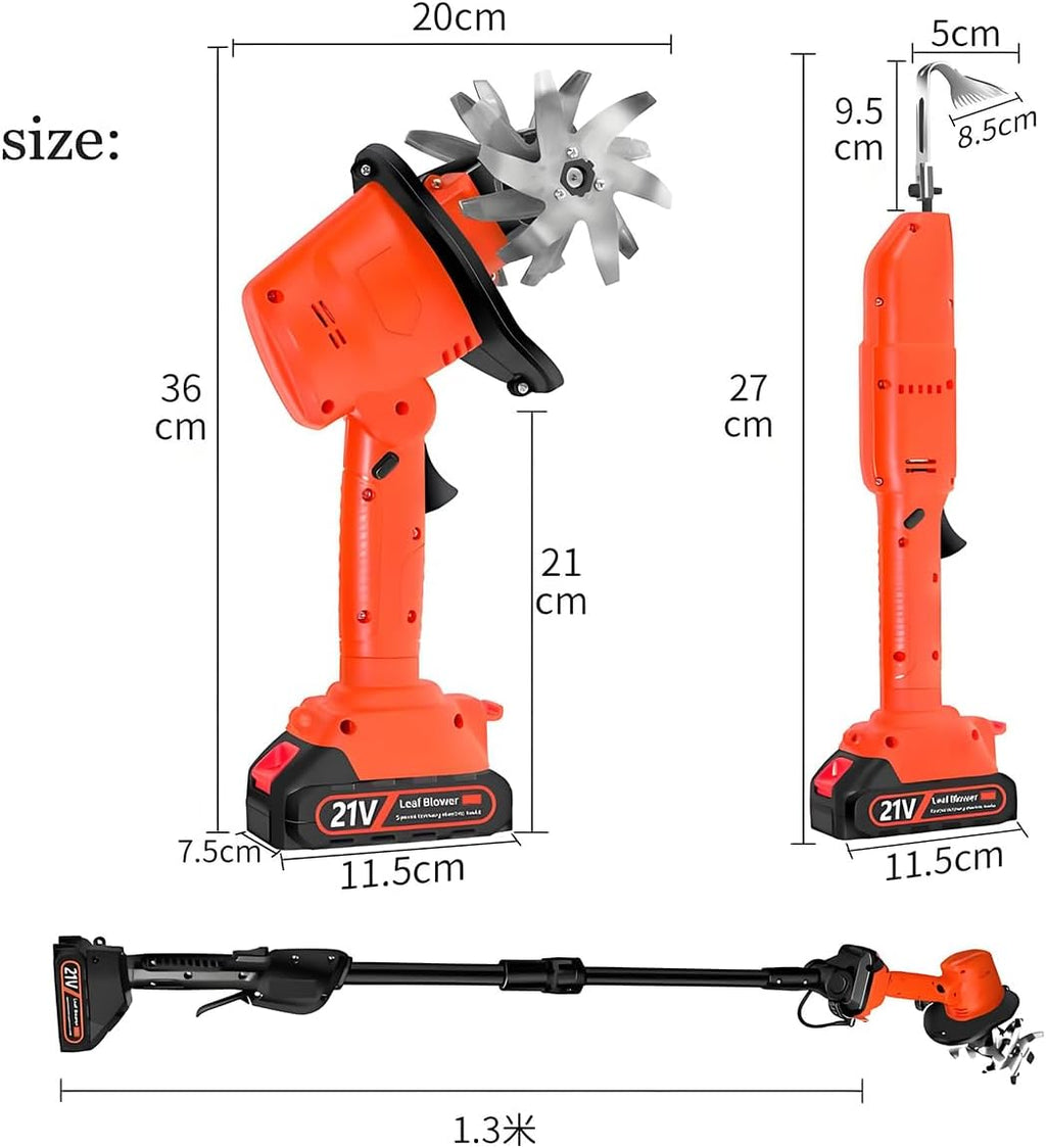 Lightweight Rototiller for Gardening, Electric Garden Tiller Cultivator, Working Width 10CM, with Electric Digging Hoe & Telescopic Pole 2 Batteries, for Lawn Gardening Soil Cultivation