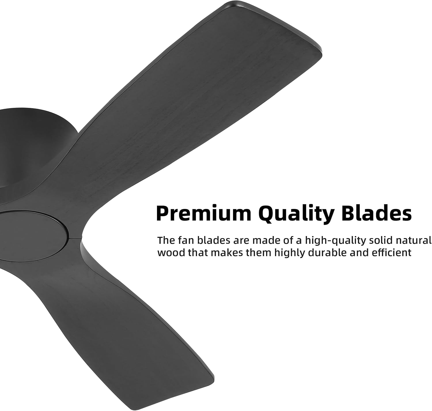 WINGBO 48 Inch Flush Mount DC Ceiling Fan without Lights, 3 Carved Wood Blades, 6-Speed Noiseless Reversible DC Motor, Hugger Ceiling Fan No Lights in Black Finish, ETL Listed