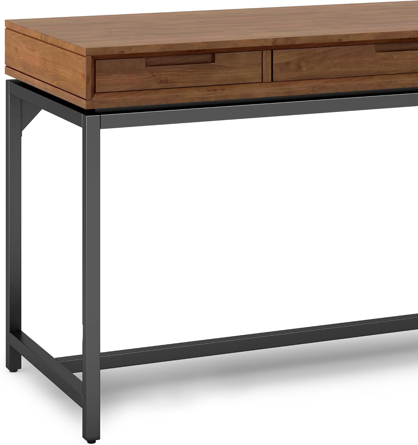 SIMPLIHOME Banting Desk - 60 Inch Wide Solid Wood and Metal Writing Desk in Medium Saddle Brown, Modern Industrial Home Office Computer Table for Study with 2 Drawers and Flip-Down Keyboard Tray