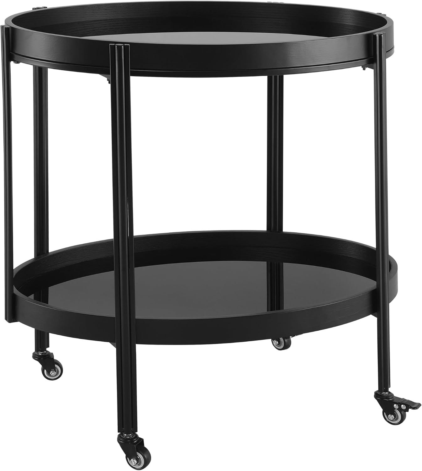Christopher Knight Home Liz Bar Cart with Wheels, Oval Serving Cart with 2 Tempered Glass Shelves for Home Bar/Kitchen, 2 Tier Storage Drink Trolley, Beverage Cart with Metal and Wood Frame, Black