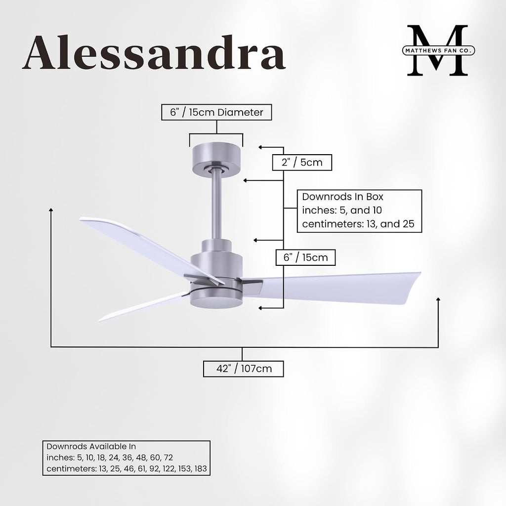 Matthews AK-BN-MWH-42 Alessandra Wet Rated 42' Outdoor Ceiling Fan without Light, Remote Included, Silent DC Motor, Brushed Nickel with Matte White