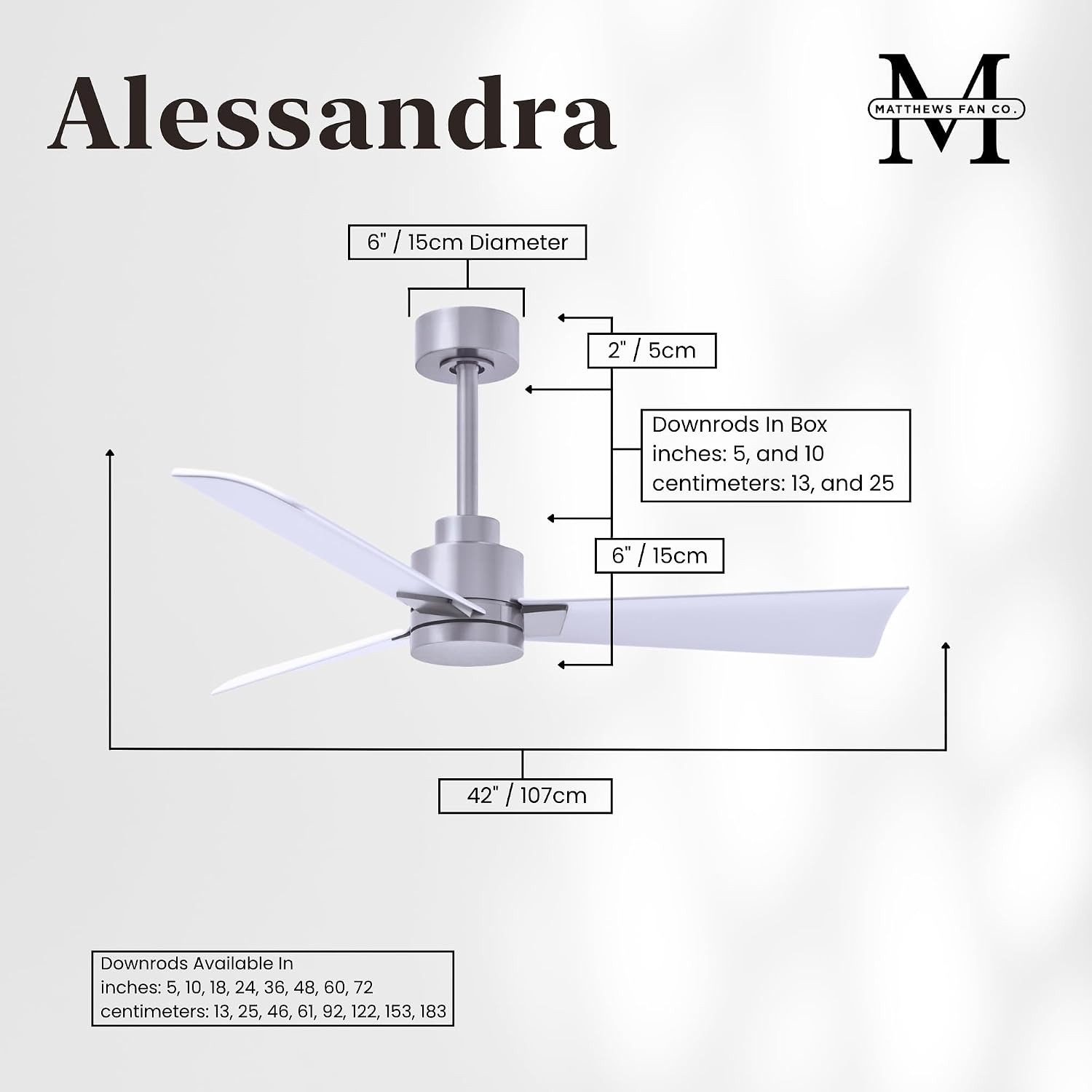 Matthews AK-BN-MWH-42 Alessandra Wet Rated 42' Outdoor Ceiling Fan without Light, Remote Included, Silent DC Motor, Brushed Nickel with Matte White