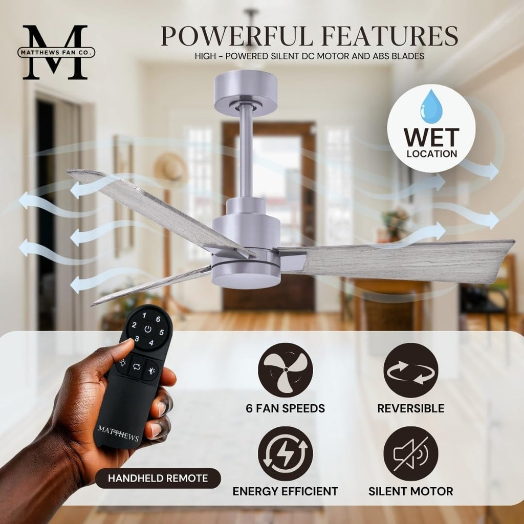 Matthews AK-BN-BW-56 Alessandra Wet Rated 56' Outdoor Ceiling Fan without Light, Remote Included, Silent DC Motor, Brushed Nickel with Barn Wood Tone