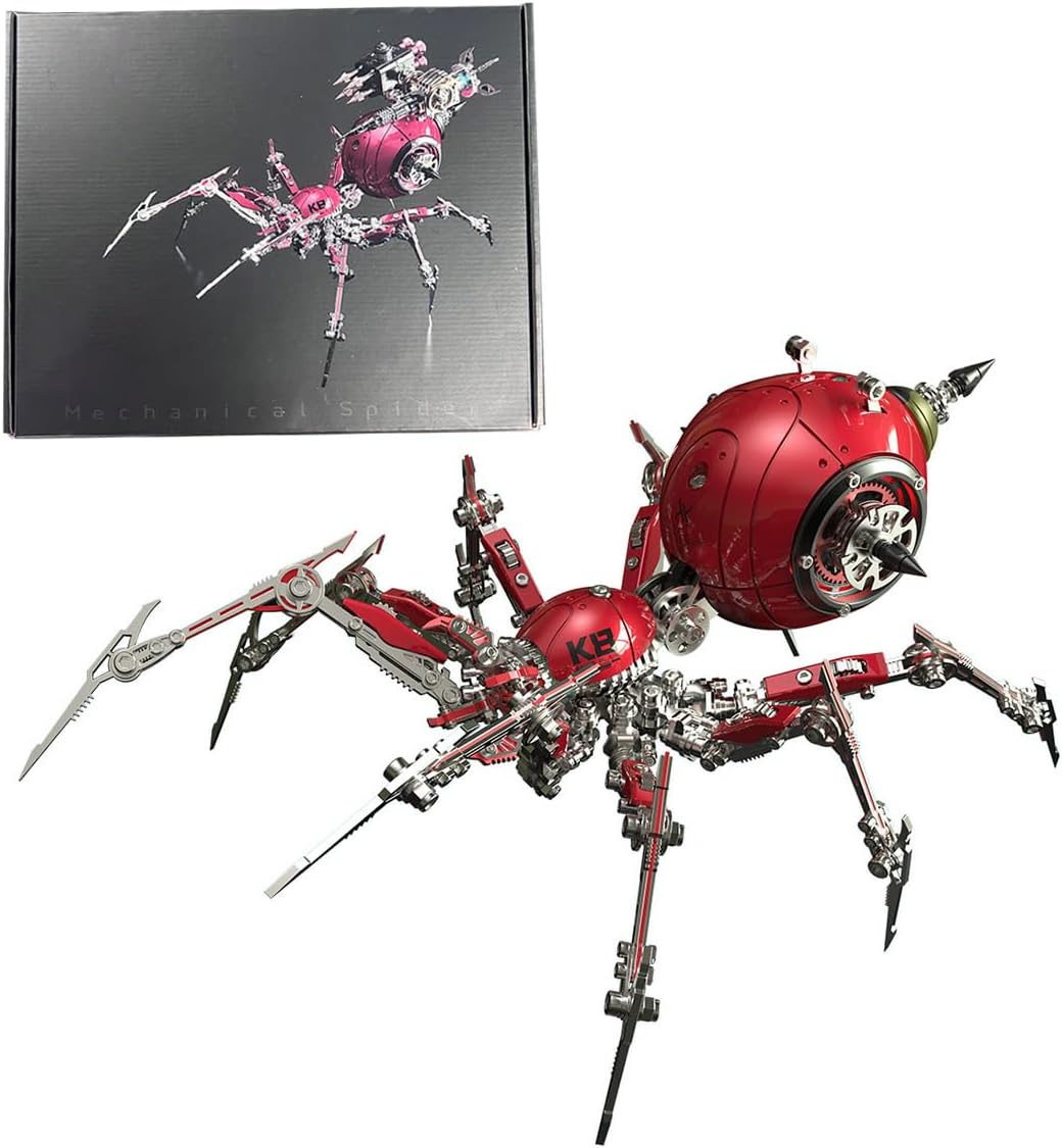 3D Metal Puzzle Spider Model Kit for Adults with Light, 602 PCS Mechanical Metal War Spider Steampunk Animal DIY Assembly Jigsaw Puzzle Model Desk Gifts for Adults