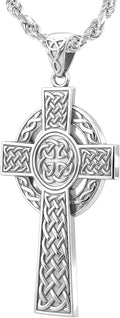 US Jewels Men's 925 Sterling Silver 43mm High Polished Irish Celtic Knot Cross Religious Pendant Necklace, 22in to 26in