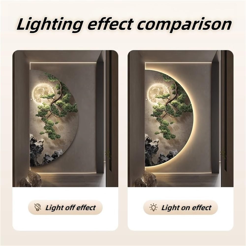 Utlgvnwn 3D Relief LED Decorative Painting, Plug-In Creative Landscape Painting, Modern Wall Art Decor for Entrance, Living Room, Corridor(B,23.6x47.2in)