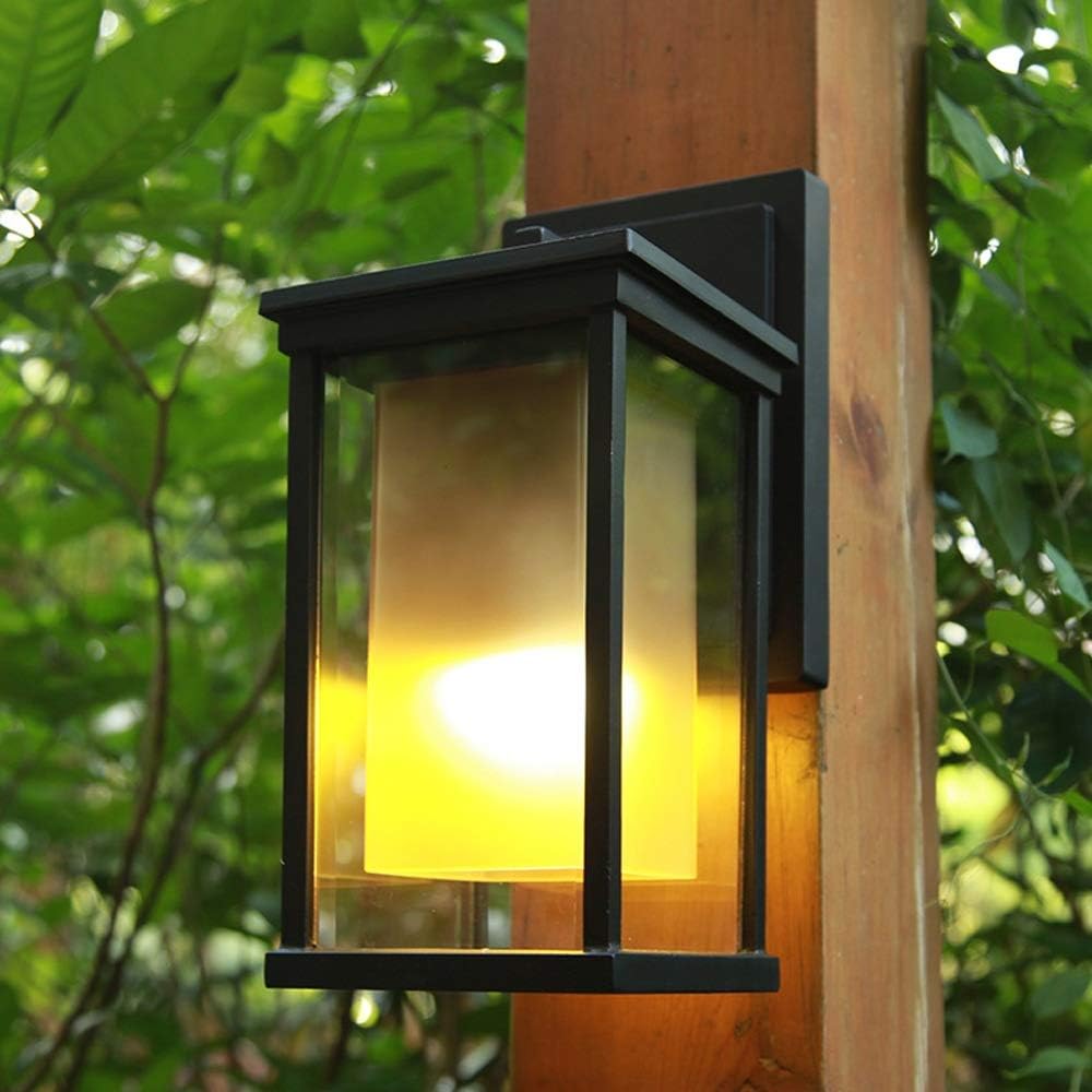 Wall Mounted Light Square Outdoor Wall Light Waterproof IP55 Wall Spotlights Glass Outdoor Wall Hanging Lantern for House Terrace Patio Courtyard Traditional E27 Reading Light (Size : H-35cm)