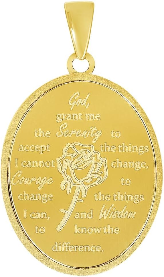 14k Yellow Gold God Grant Me the Serenity Prayer Pendant with Rolo Cable, Cuban Curb, or Figaro Chain Necklace