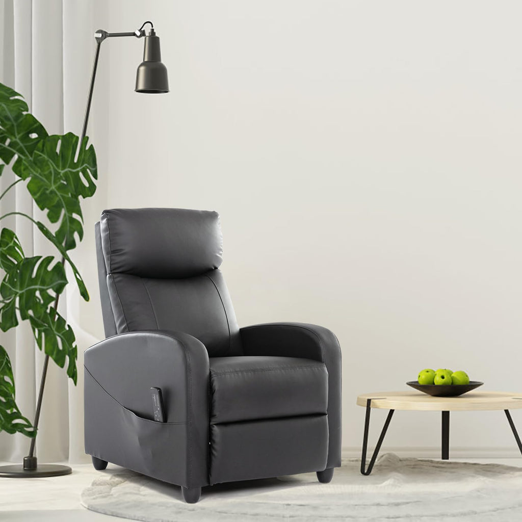 Recliner Chair with Massage and Lumbar Support, Small PU Leather Home Theater Seating, Adjustable Modern Reclining Chair for Adults in Living Room