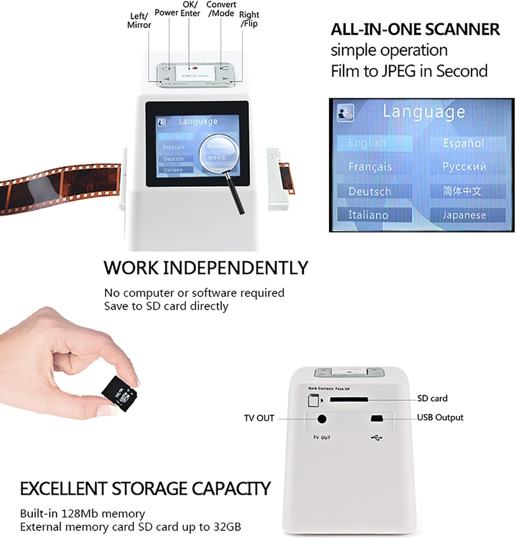 Slide Negative Scanner, Film Scanner Transfer Machine with 2.4' LCD Screen, Converts 135mm/126/110kpk/Super 8 Film Negatives Slides to 20 Megapixel JPEG Images, for Gift, Family Gathering