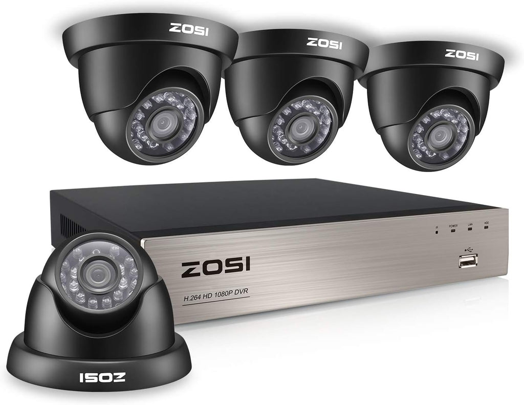 ZOSI Home Security Camera System 8 Channel FULL 1080P HD-TVI Surveillance DVR and 4pcs 1080P HD Indoor Outdoor Weatherproof Night Vision CCTV Dome Cameras No Hard Drive(Black)