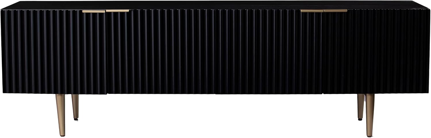 SEI Furniture - Pilston 4-Door Media Console - Black - Transitional Design, Black Iron and Wood - Ideal for Living Room, Family Room (MS1222156)