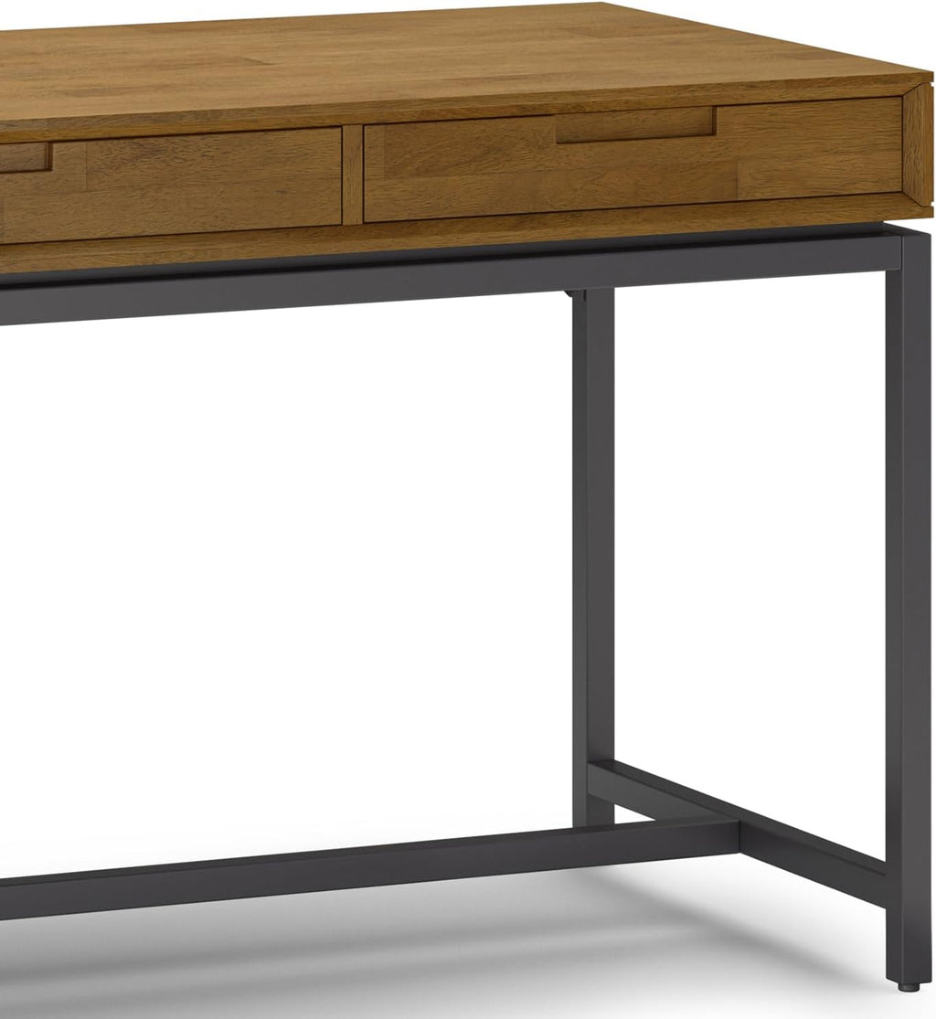 SIMPLIHOME Banting Desk - 72 Inch Wide Solid Wood and Metal Writing Desk in Medium Saddle Brown, Modern Industrial Home Office Computer Table for Study with 2 Drawers and Flip-Down Keyboard Tray