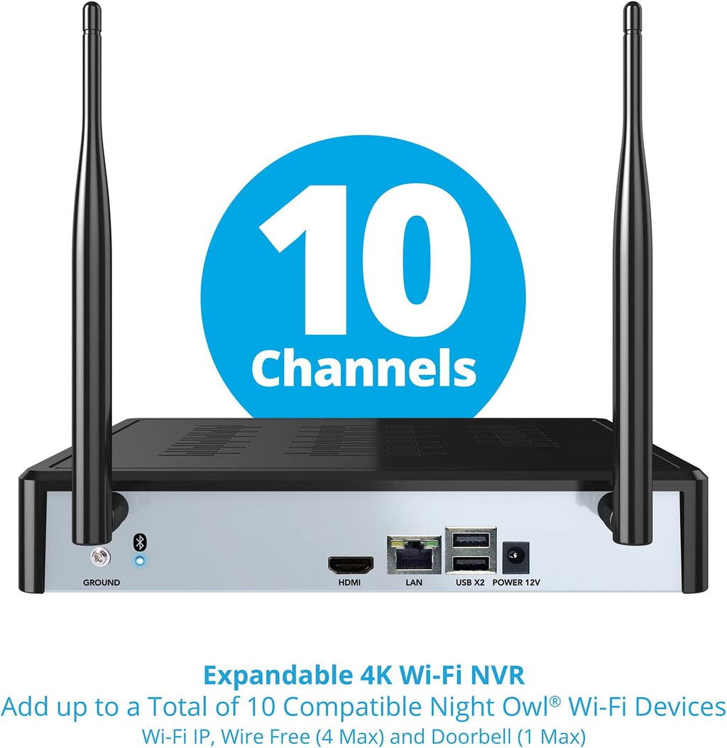 Night Owl 10 Channel Bluetooth Video Home Security Camera System with 3 Battery Powered 1080p HD Wire Free Indoor/Outdoor Cameras with 2-Way Audio and 1TB Hard Drive (Expandable up to 10 Cameras)