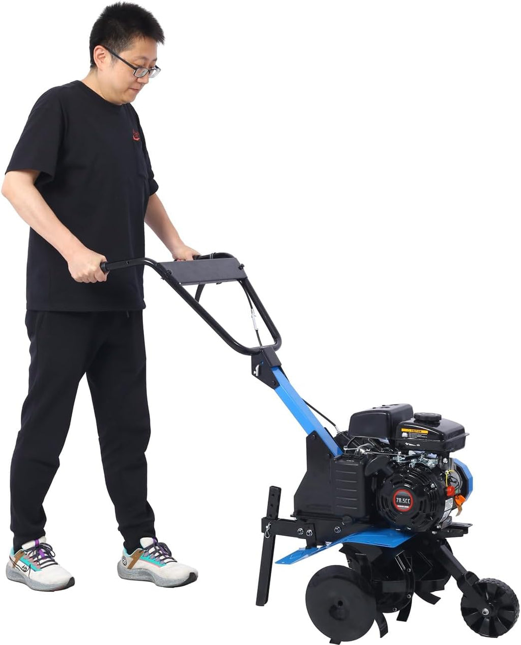 Gas-Powered 4-Cycle 2-in-1 Tiller and Cultivator, 78.5cc with Handle 18In Till Width, EPA (Blue-78.5cc)