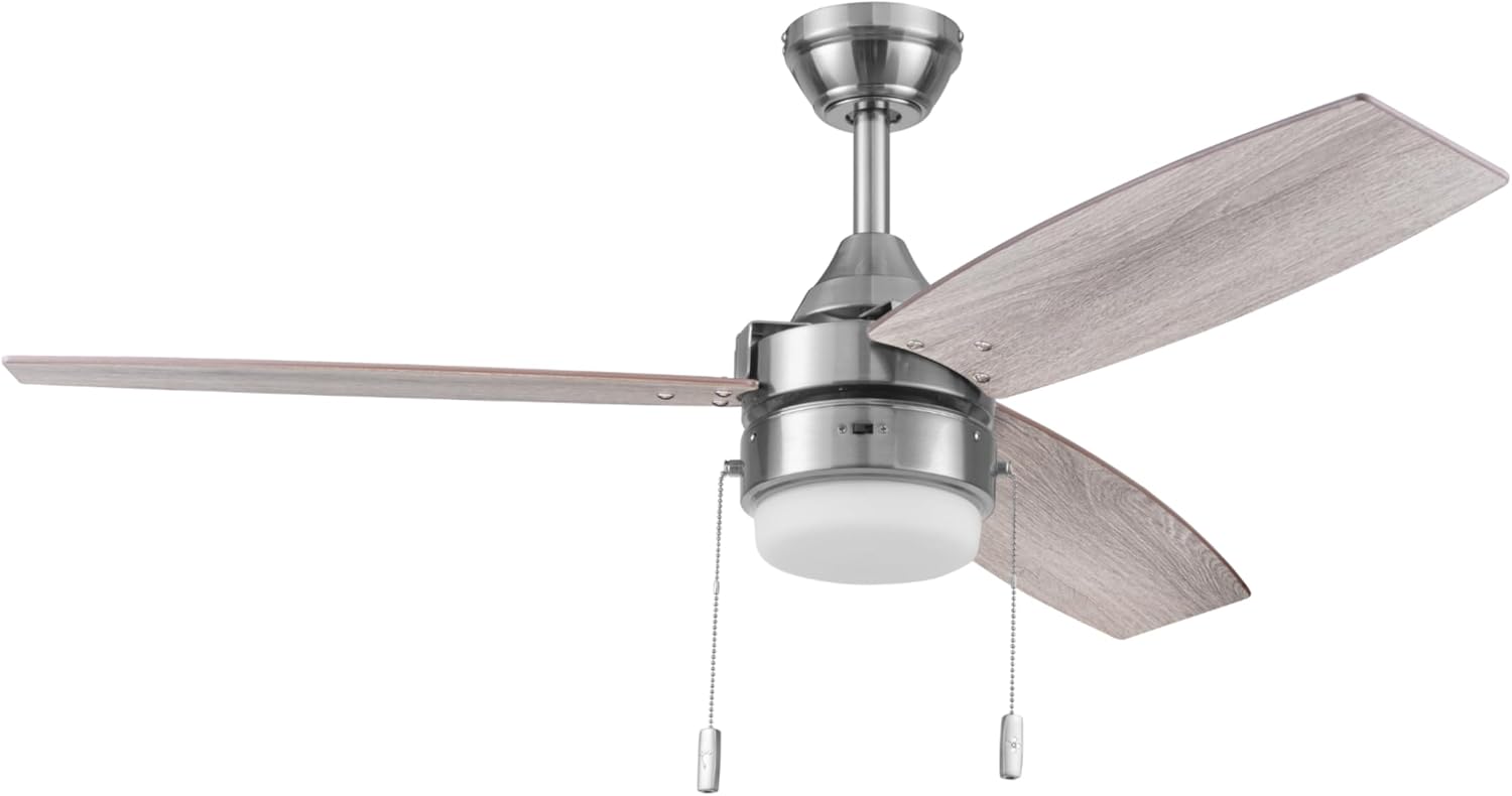 Honeywell Ceiling Fans Berryhill, 48 Inch Ceiling Fan with Color Changing LED Light, Pull Chain, Dual Mounting Options, 3 Dual Finish Blades, Reversible Airflow - 51857-01 (Brushed Nickel)
