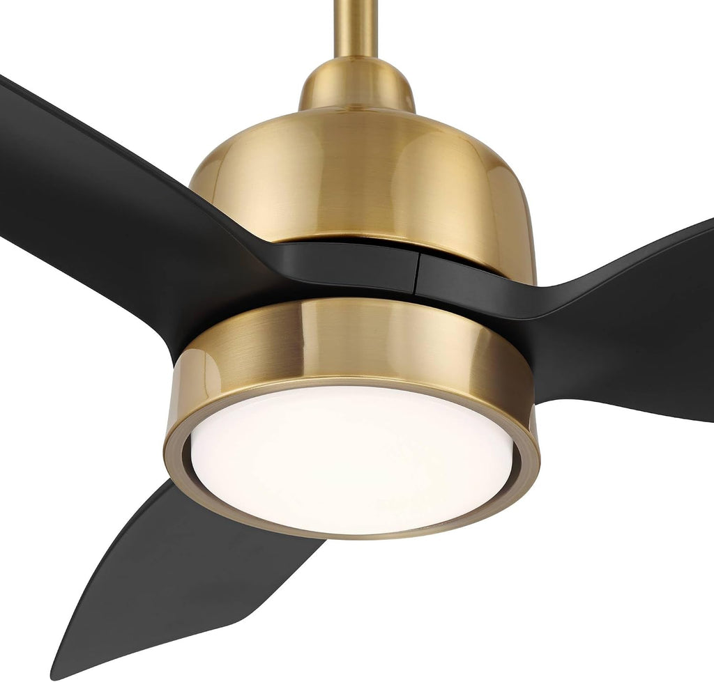 Casa Vieja 36' Verdin Modern Indoor Outdoor Ceiling Fan 3 Blade LED Light Remote Control Brass Finish Black Blades Bedroom Living Room Kitchen Garage Dining Damp Rated Decorative Dimmable Office