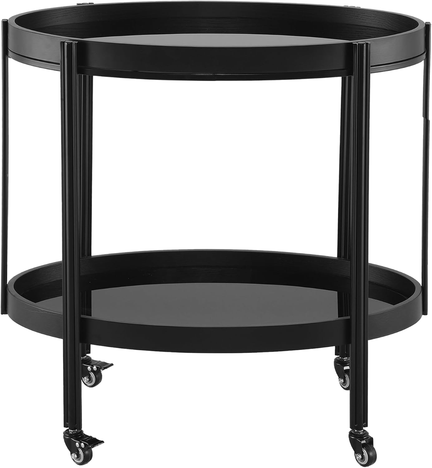 Christopher Knight Home Liz Bar Cart with Wheels, Oval Serving Cart with 2 Tempered Glass Shelves for Home Bar/Kitchen, 2 Tier Storage Drink Trolley, Beverage Cart with Metal and Wood Frame, Black