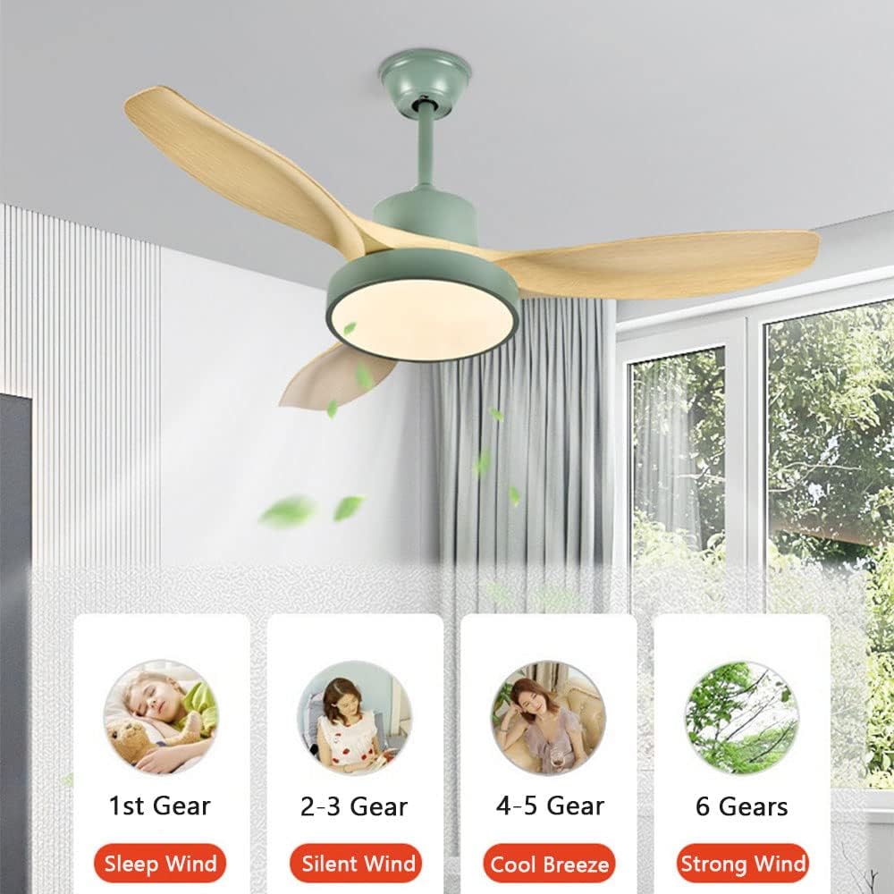 Modern Wood Ceiling Fan with Lights with Remote Indoor Smart Ceiling Fan LED 3 Color Bedroom Ceiling Fan 3-Blade 42 Inch Mute Ceiling Fan with Lights Outdoor Ceiling Fans for Patios