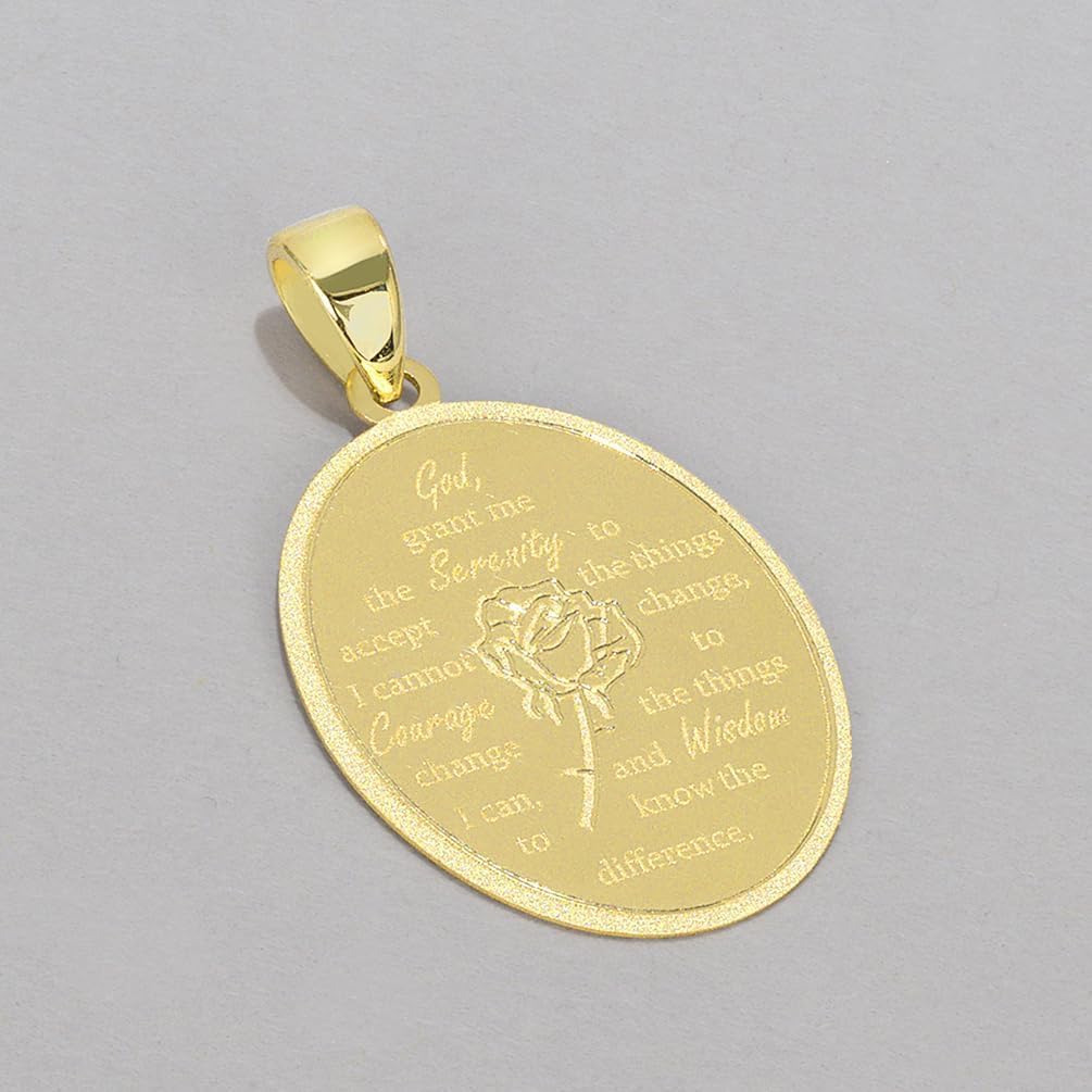 14k Yellow Gold God Grant Me the Serenity Prayer Pendant with Rolo Cable, Cuban Curb, or Figaro Chain Necklace