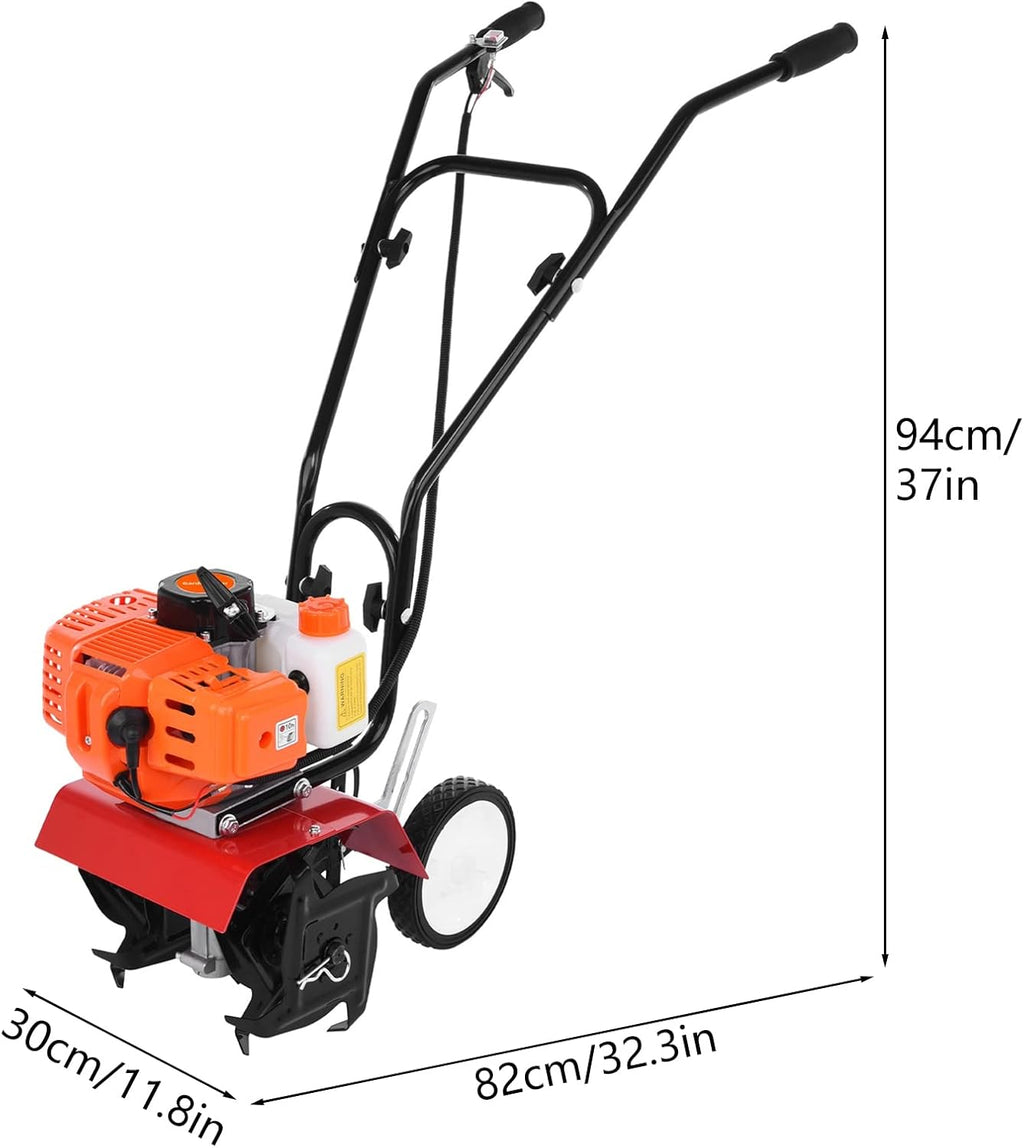 Mini Cultivator,Gas Garden Tiller Petrol Cultivator 2 Stroke 9000RPM 1.2L Fuel Tank 6-inch Working Depth 6-inch Working Depth Digging 52cc Garden Mini Tiller(Fast Delivery from USA) Orange