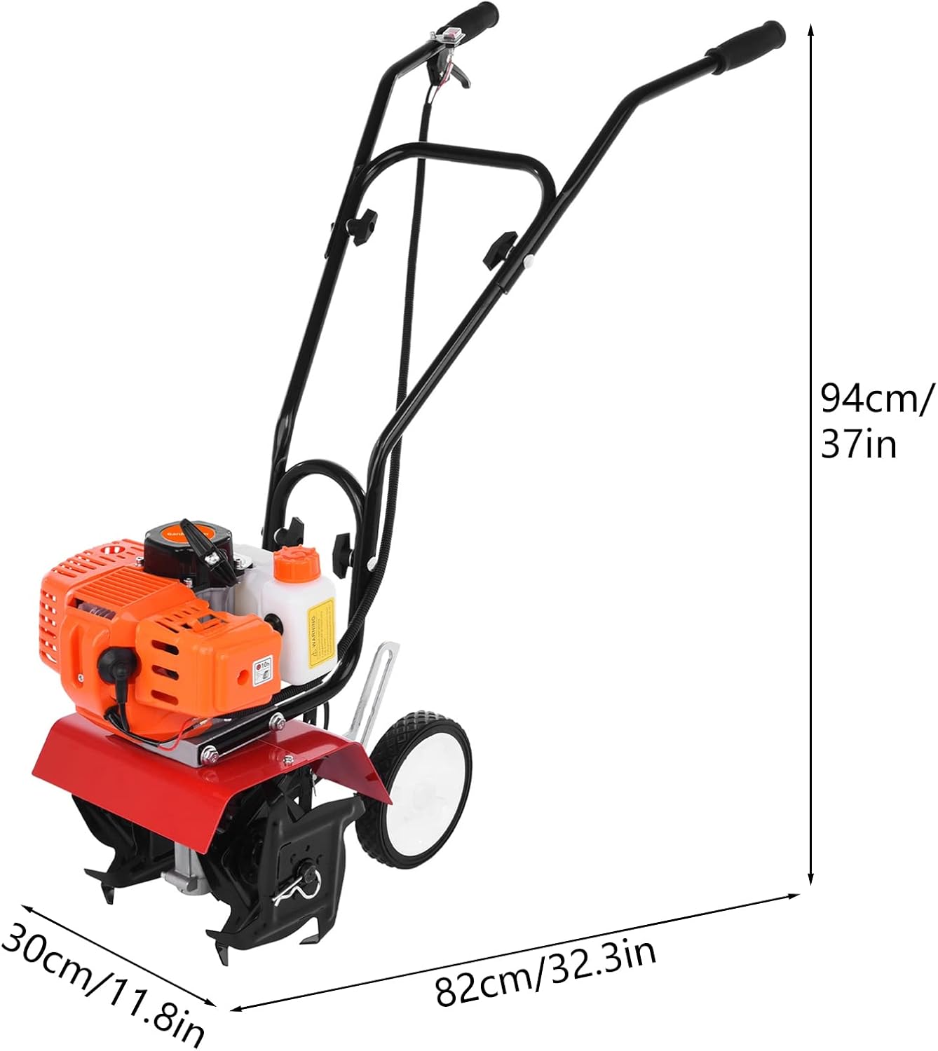 Talent Star Garden Tiller, Petrol Cultivator 2 Stroke 9000RPM 1.2L Fuel Tank 6-inch Working Depth 6-inch Working Depth Digging 52cc Garden Mini Tiller Orange