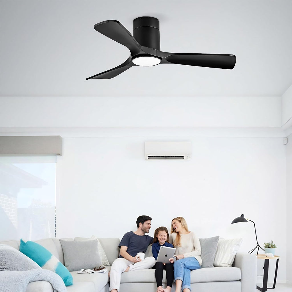 Ceiling Fan with Lights 42 Inch Flush Mount Ceiling Fan with Remote Control, ABS Blades Outdoor Ceiling Fans for Bedroom,Farmhouse,Patio,Indoor, Quiet DC Motor
