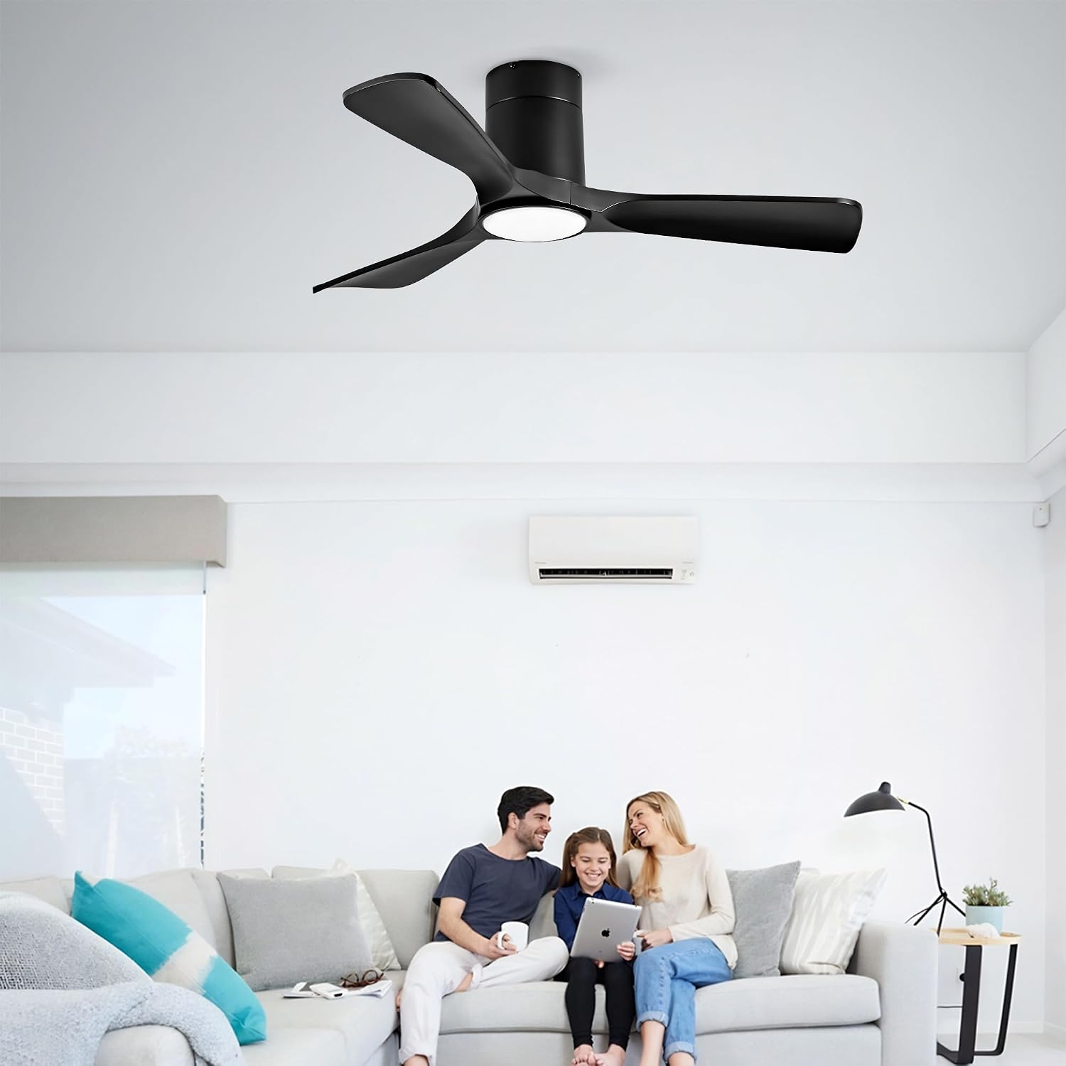 Ceiling Fan with Lights 42 Inch Flush Mount Ceiling Fan with Remote Control, ABS Blades Outdoor Ceiling Fans for Bedroom,Farmhouse,Patio,Indoor, Quiet DC Motor