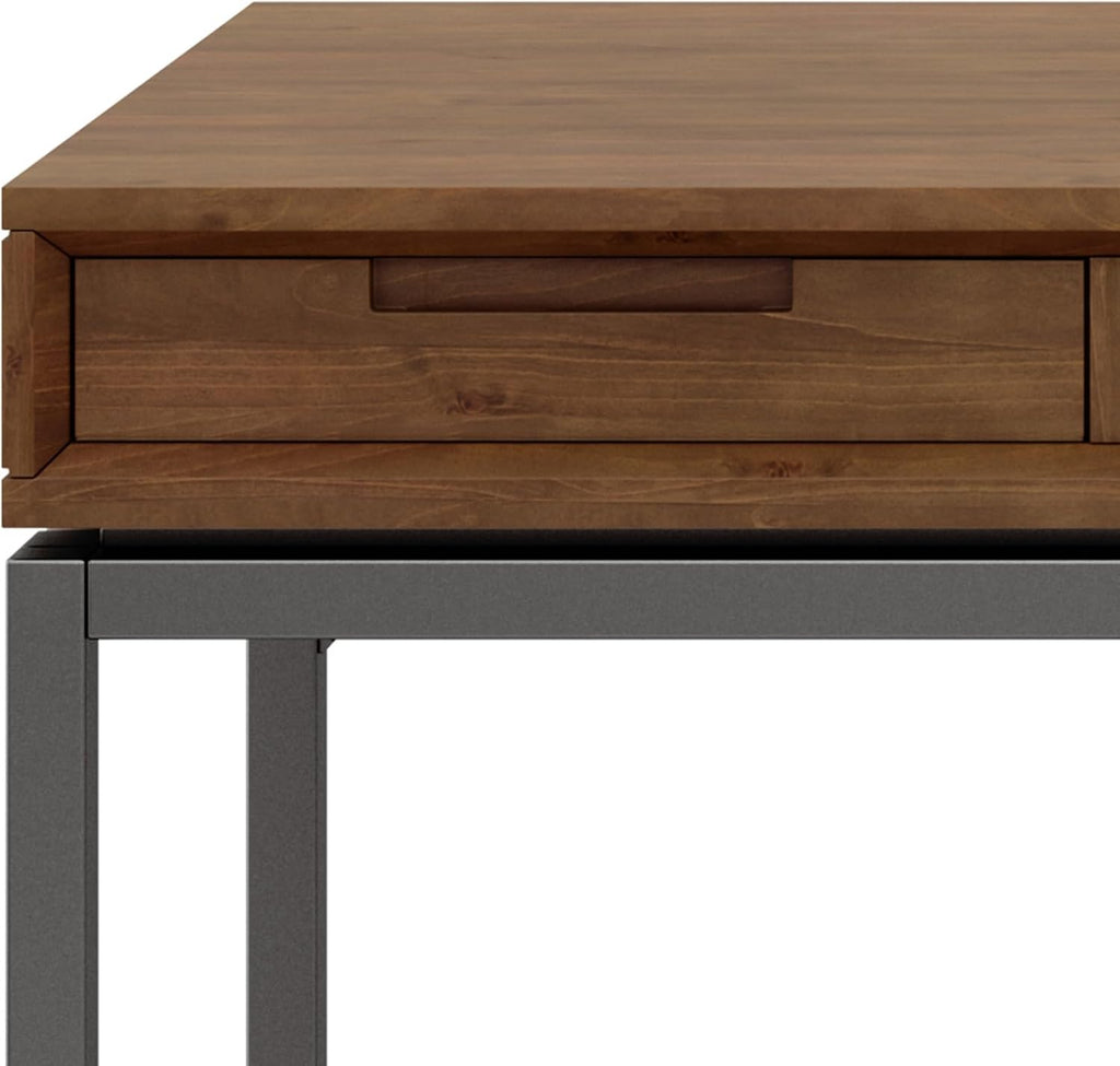 SIMPLIHOME Banting Desk - 60 Inch Wide Solid Wood and Metal Writing Desk in Medium Saddle Brown, Modern Industrial Home Office Computer Table for Study with 2 Drawers and Flip-Down Keyboard Tray