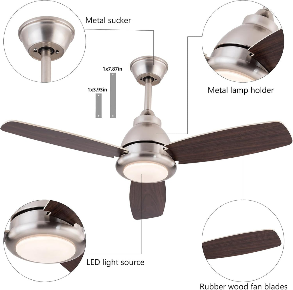Ceiling Fans with Lights, 42 Inch Modern Low Profile Ceiling Fan with Remote Control 6 Speeds, 3000-6000K Dimmable Timing (1/2/4 hours) 3 Blades Large Ceiling Fan for Indoor and Outdoor Bedroom Patios