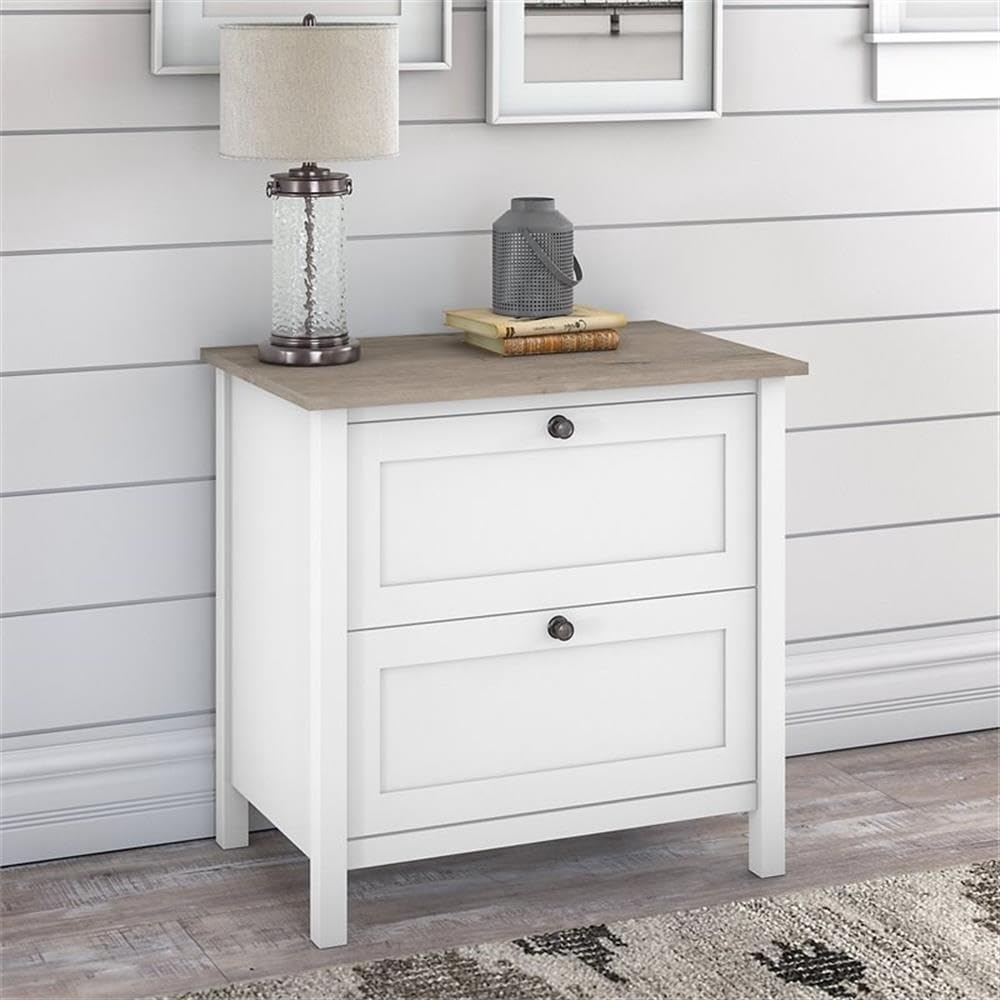 Bush Home Mayfield 2 Drawer Lateral File Cabinet in Pure White and Shiplap Gray