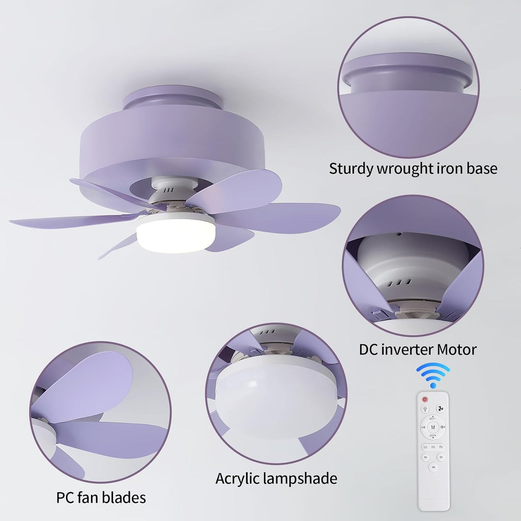 Nordic Retro Round Purple Resin Semi-Recessed Fan Ceiling Light, Simple Style, Ceiling Lighting, Corridor Lighting, Entrance, Toilet