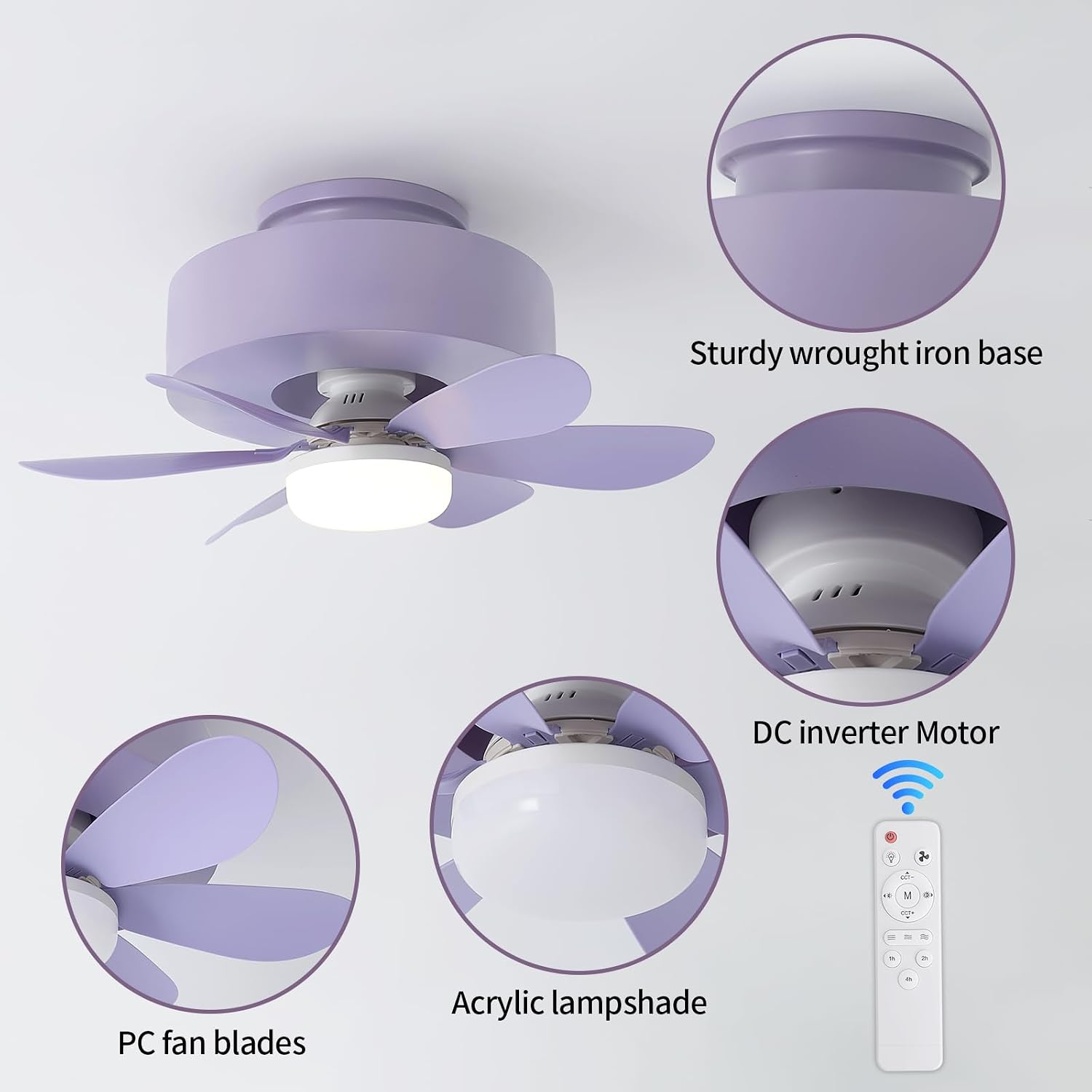 Nordic Retro Round Purple Resin Semi-Recessed Fan Ceiling Light, Simple Style, Ceiling Lighting, Corridor Lighting, Entrance, Toilet