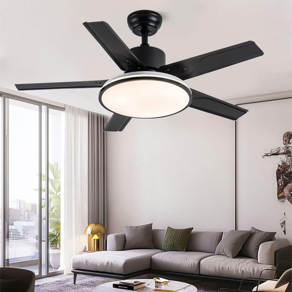 Flush Mount Ceiling Fans with Lights and Remote Smart 3 Color Dimmable Fan Light 42 Inch Iron Ceiling Fan Light LED Bedroom Mute Ceiling Fan Outdoor Ceiling Fans for Patios