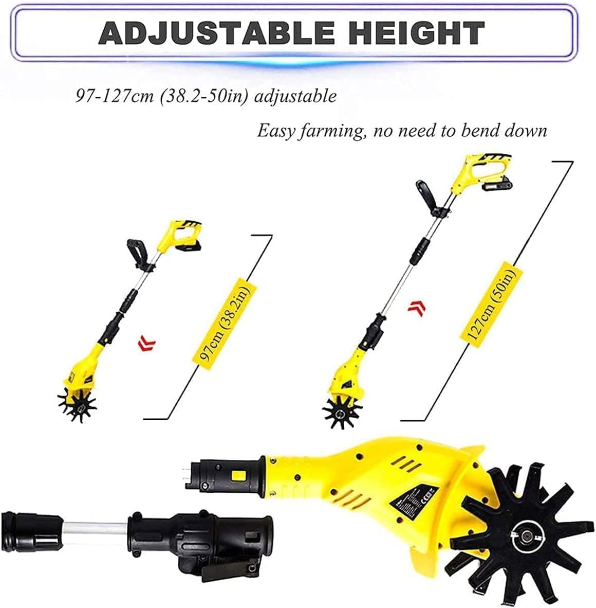 LXXW Electric Tiller Portable Cordless Electric Rototiller with 5200mAh Rechargeable Battery and ChargerElectric Walk-Behind Cultivator Electric Cultivator