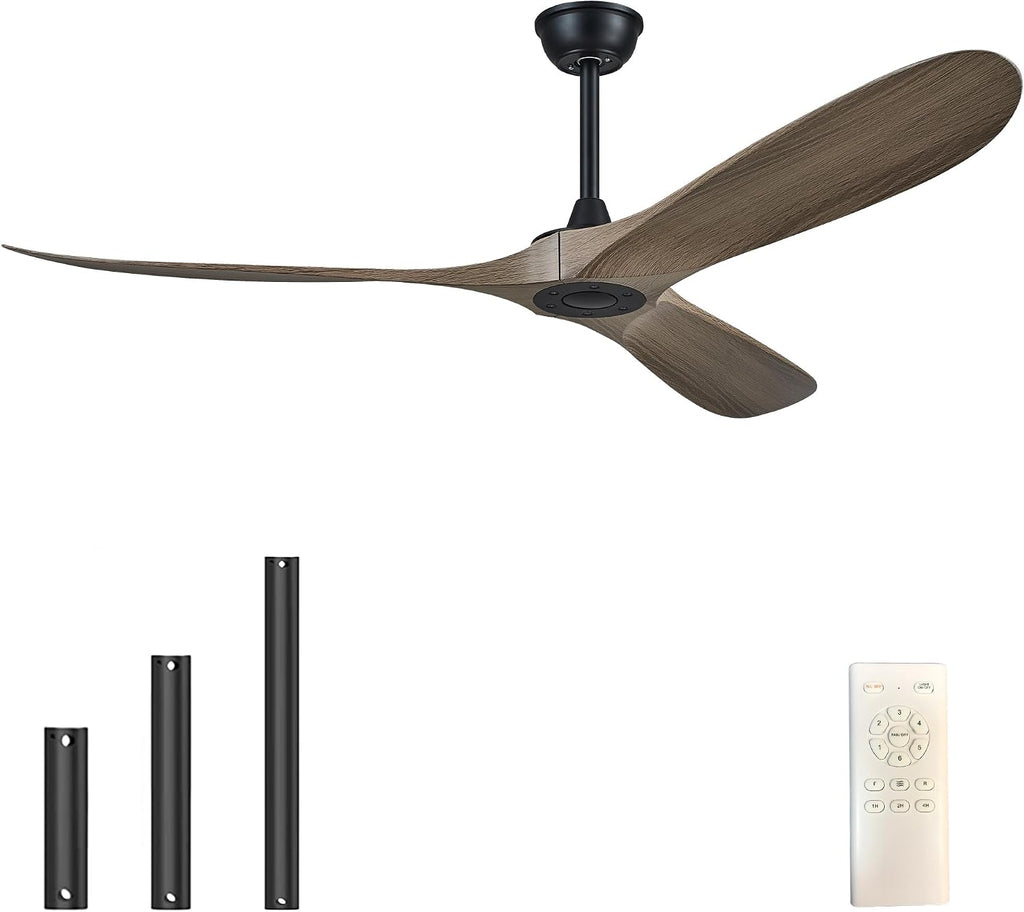 60 Inch Indoor/Outdoor Ceiling Fan with Remote Control, Modern Ceiling Fan with DC Quiet and Reversible Motor,3 ABS Imitation Wood Walnut Blades for Living Room,Farmhouse,Patio,Bedroom