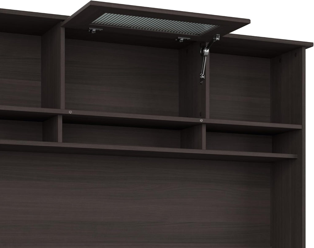 Bush Home Cabot 60W Desk Hutch in Heather Gray, Attachment with Shelves and Cabinet for Home Office