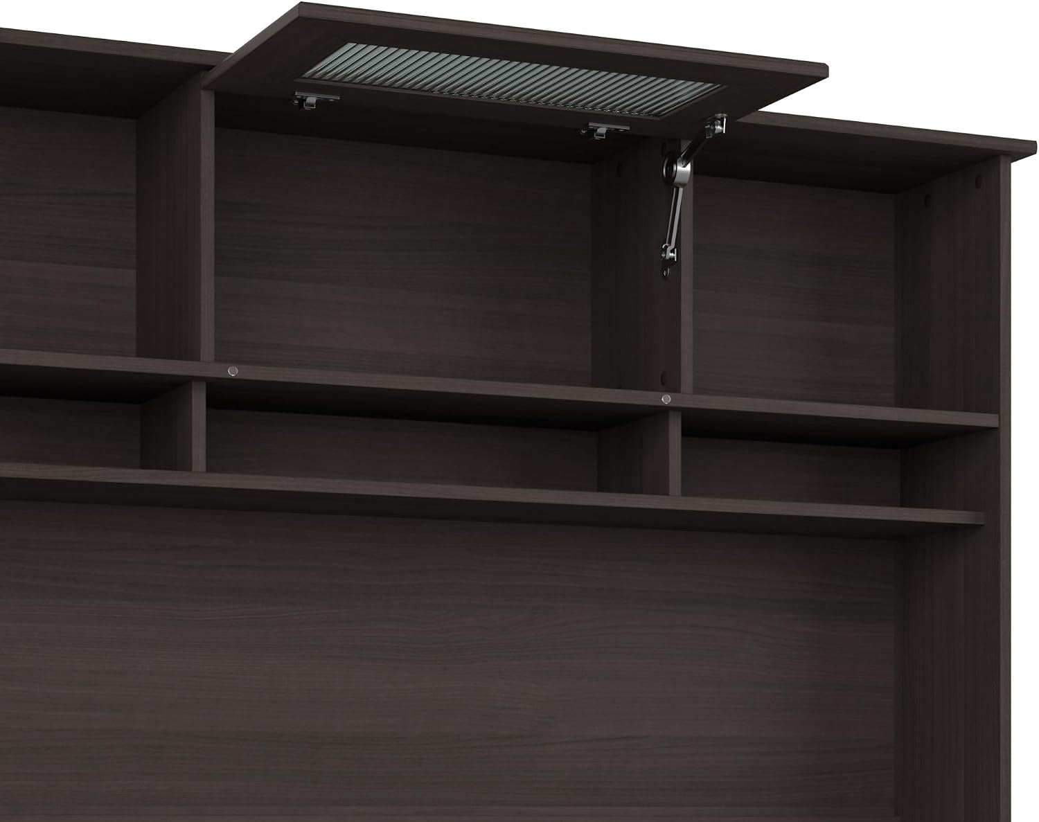 Bush Home Cabot 60W Desk Hutch in Heather Gray, Attachment with Shelves and Cabinet for Home Office