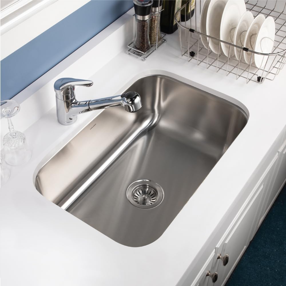 Houzer Medallion Designer Stainless Steel Kitchen Sink: 27 Inch Undermount Single D Bowl Sink with Strainer, Durable & Versatile, Essential for Home & Apartment: MS-2700-1